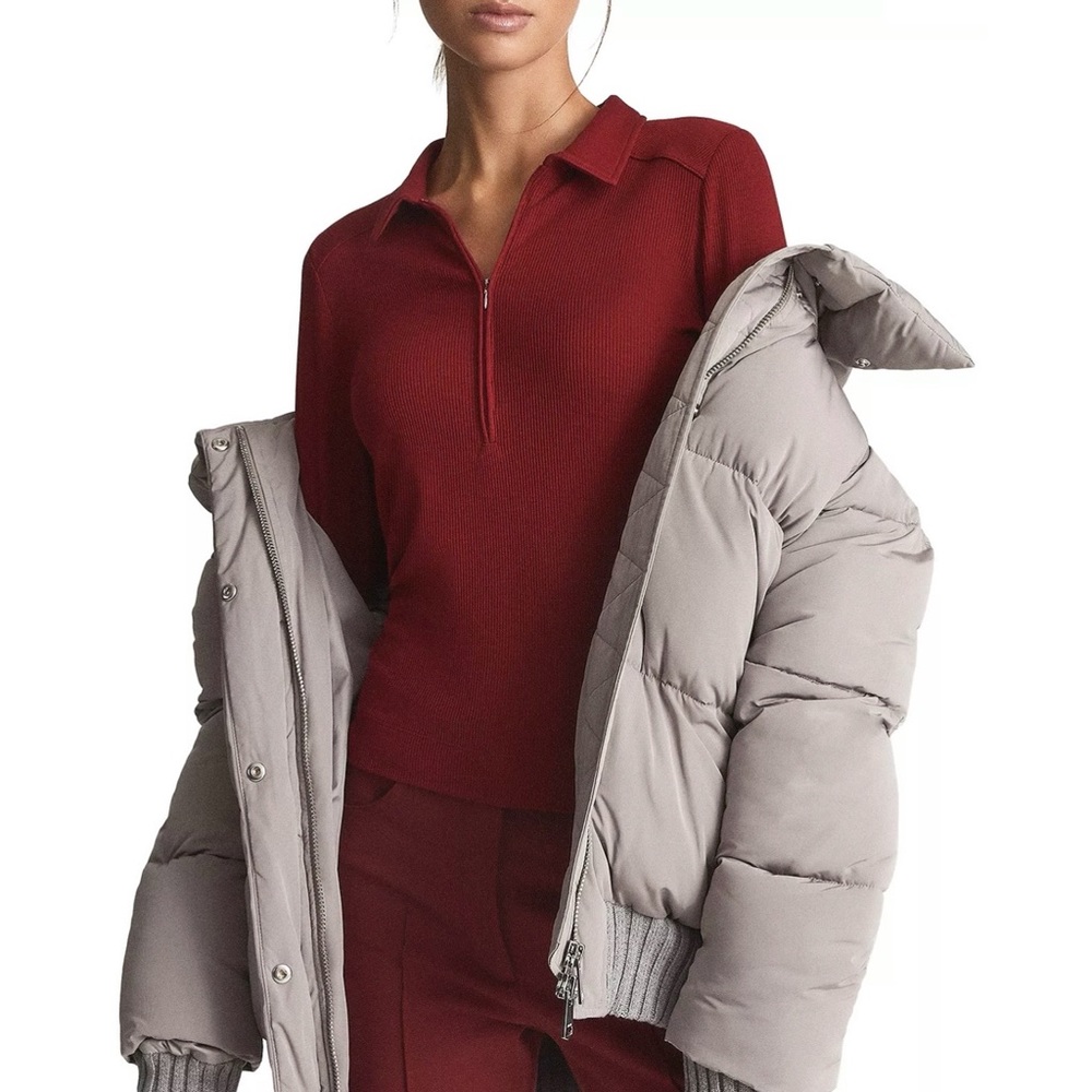 NEW WITH TAGS REISS Milina Rib Half Zip Top in Red Size Small